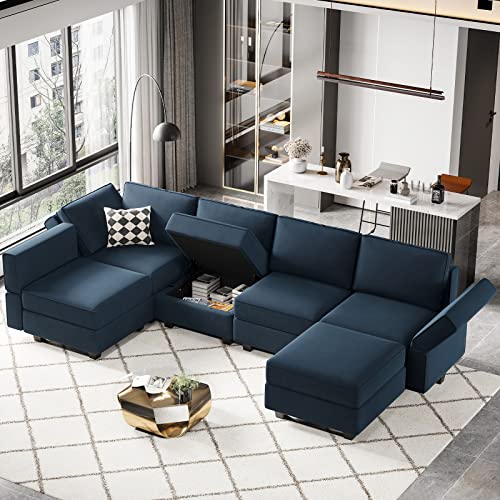 Belffin Modular Velvet Sectional Sofa with Chaise Lounge and Storage, Grey T418154