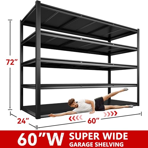REIBII 60" W Garage Shelving 5-Tier Heavy Duty Metal Storage Shelves B60038