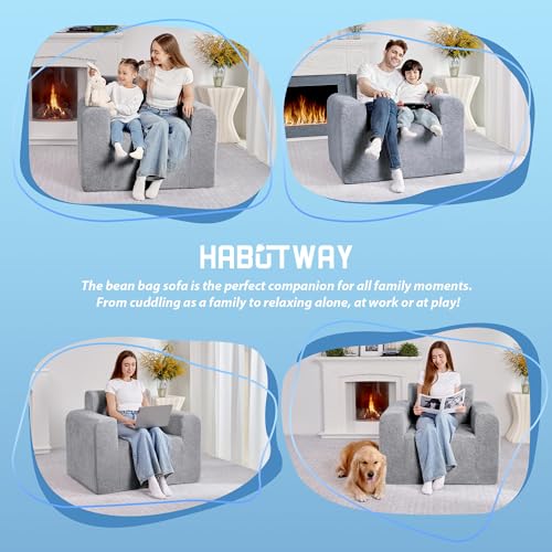 HABUTWAY Giant Plush Bean Bag Chair with Armrest, Dark Grey P496