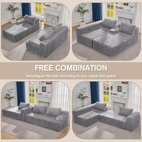 Modular Sectional Sofa L-Shape Couch with Oversized Chaise, Grey Stripe I49459