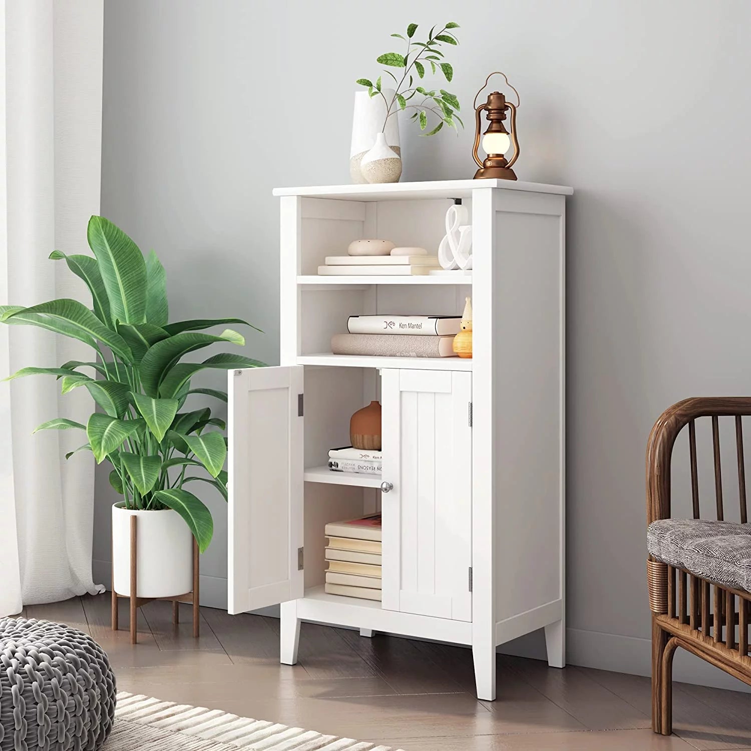Homfa 2 Tier Bathroom Storage Cabinet with Doors, White Y42661