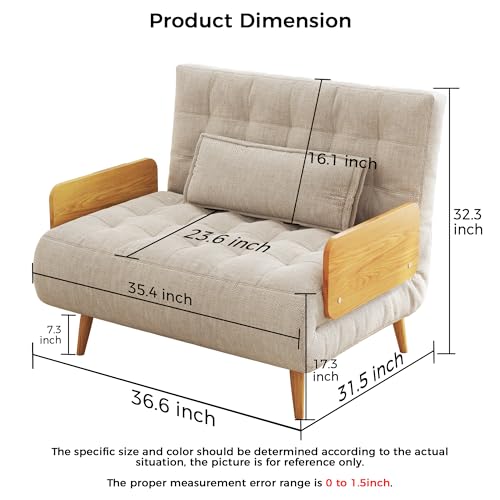 Convertible Chair Bed Sleeper for Adults with Wooden Arms, Linen G638