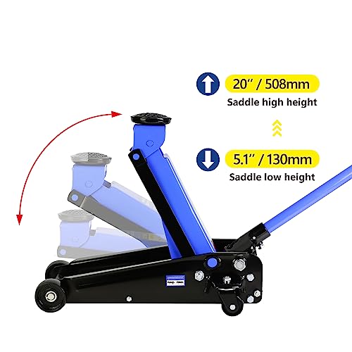 Pvillez Floor Jack, Heavy Duty Hydraulic Low Profile Steel Racing Jack, 2 Ton Capacity Blue H10635