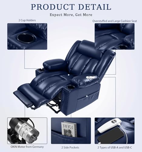 Large Power Lift Chair Recliner for Elderly with Heat and Massage, Dark Brown W500