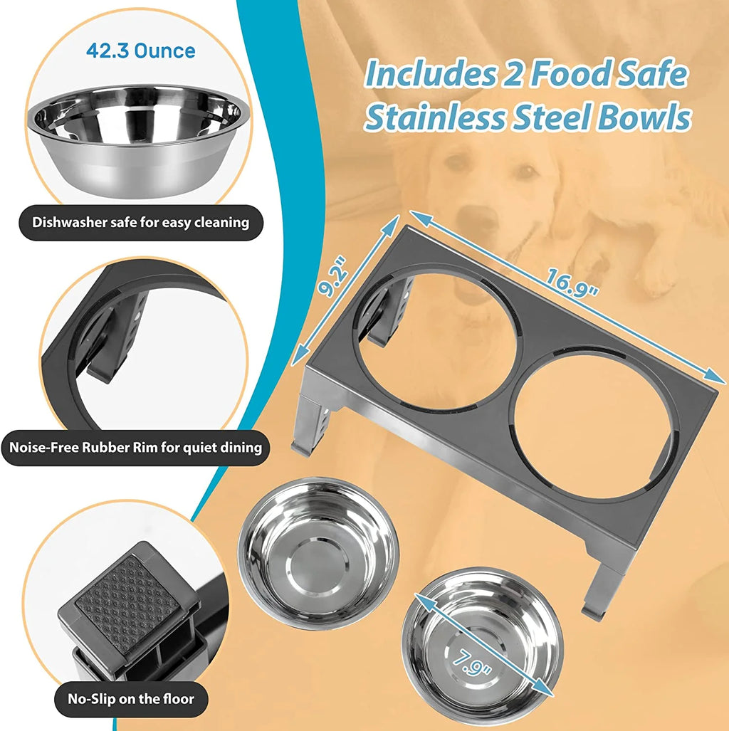 ZALALOVA Elevated Dog Bowls Stand with 2 Stainless Steel Dishes, Adjustable Height for Medium and Large Dogs G801