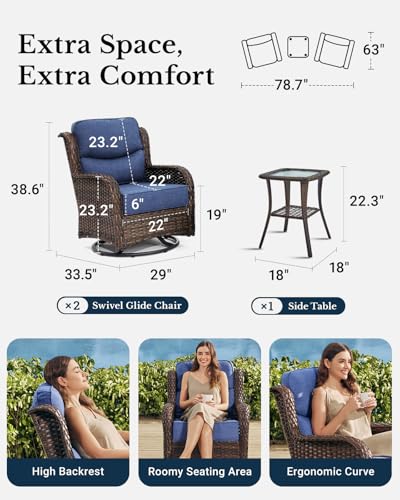 Luxury Patio Furniture Set 7PCS Wicker Conversation Set with Blue Cushions J5390