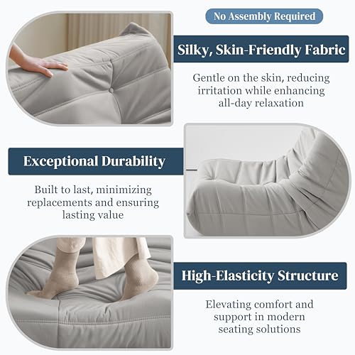 Bean Bag Chair for Adults Suede Microfiber Fireside Floor Chair 3-Seater Beige F151744
