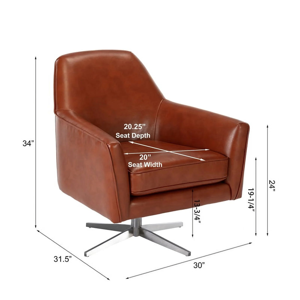 Bowery Hill Mid-Century Faux Leather Swivel Armchair, Caramel Brown R86095