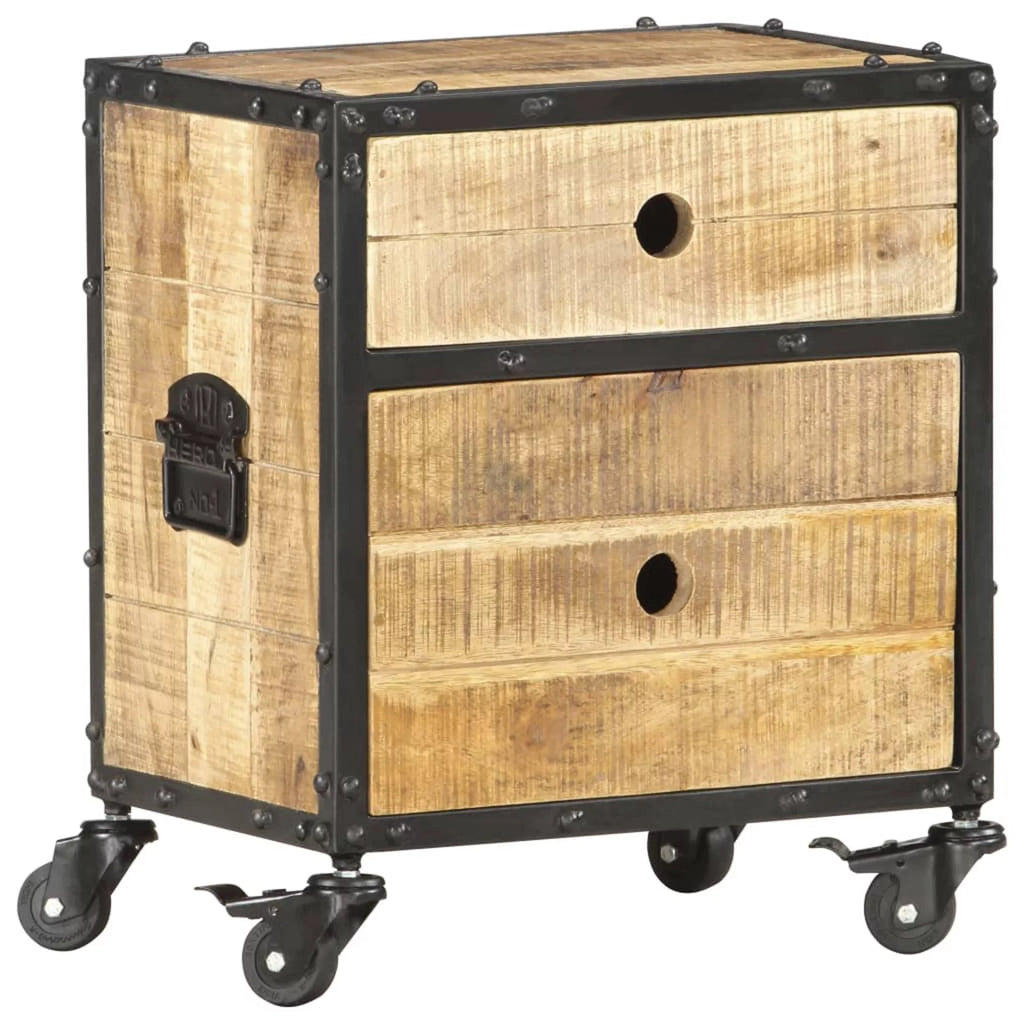 Anself Bedside Cabinet with 2 Drawers and Wheels, Mango Wood Nightstand L250649