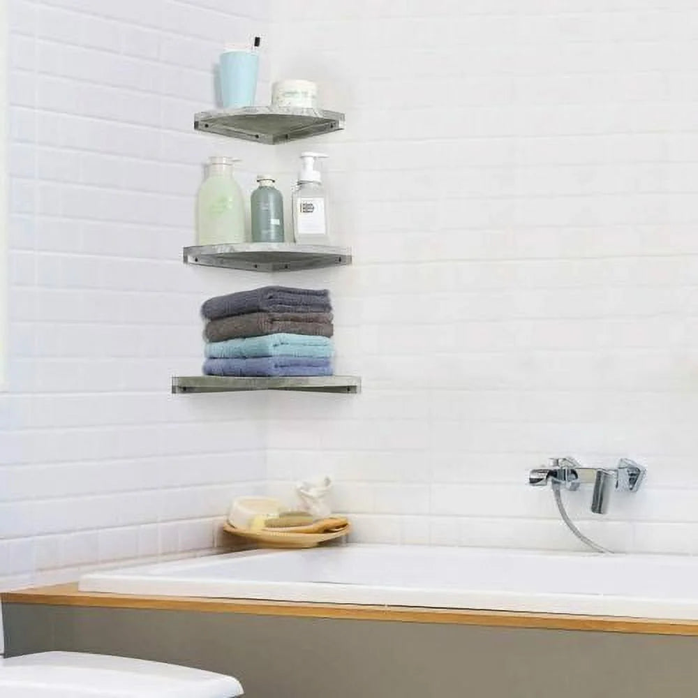Corner Floating Shelves Wall Mounted Wood Rustic White Set of 3 X505
