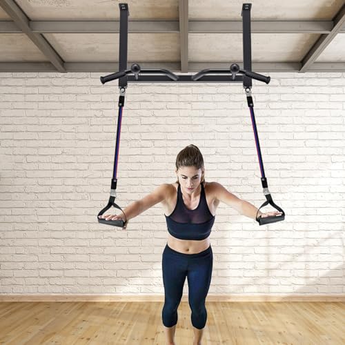 32" Ceiling Mounted Pull Up Bar - Heavy Duty, Adjustable, Home Gym with Punching Bag Hanger B99862
