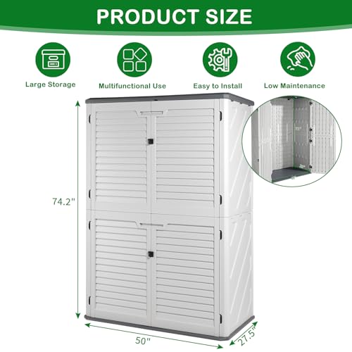VINGLI Outdoor Storage Shed Resin Cabinet with Lockable Design, White M333440