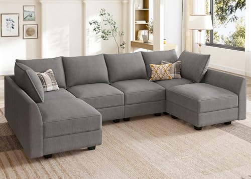 HONBAY Modular Sectional Sofa U Shaped with Storage, Grey G638