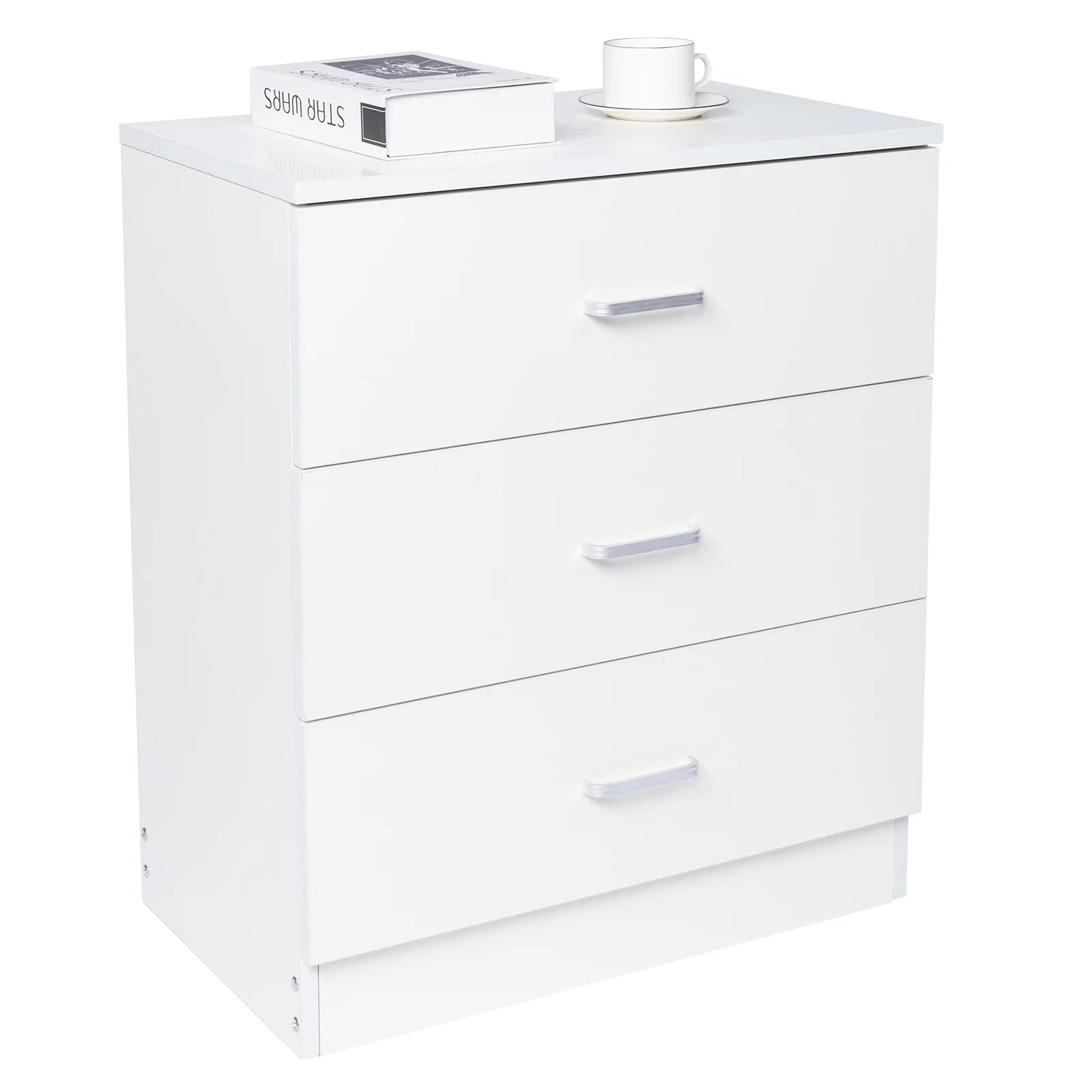 SYNGAR Modern 3-Drawer Wooden Dresser Cabinet, White R9601