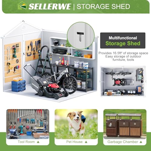 8x6x7 FT Resin Storage Shed, Waterproof Outdoor Tool Shed with Floor, Dove Grey C693740