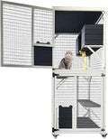 Cat House Catio Outdoor Cat Enclosure, 3-Tier Cat Cage Indoor on Wheels, Waterproof Roof Outdoor Cat Enclosures, 2 Windows & Doors