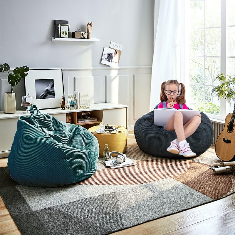 Faux Fur Bean Bag Chair for Adults with Filling, Blue J1419