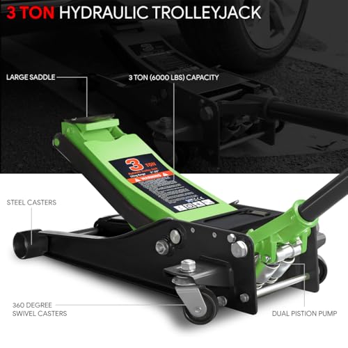 DNA MOTORING Floor Jack 3 Ton Low Profile Heavy Duty Hydraulic Car Jack, Black T11604