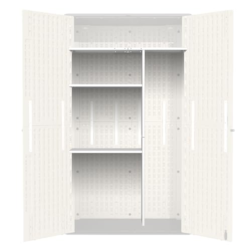 60 Cu.Ft Vertical Outdoor Storage Shed, All-Weather Resin Cabinet, Lockable, Khaki A6694