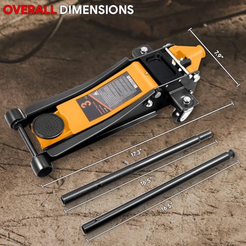 DNA MOTORING Floor Jack 3 Ton Low Profile Heavy Duty Hydraulic Car Jack, Black T11604