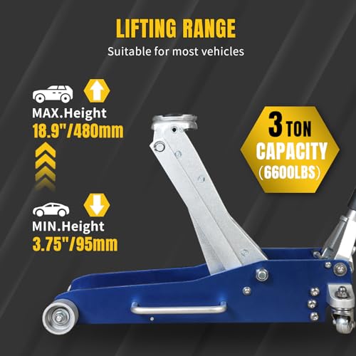 YELLOW JACKET 3 Ton Aluminum Floor Jack, 6600 lbs Capacity R359