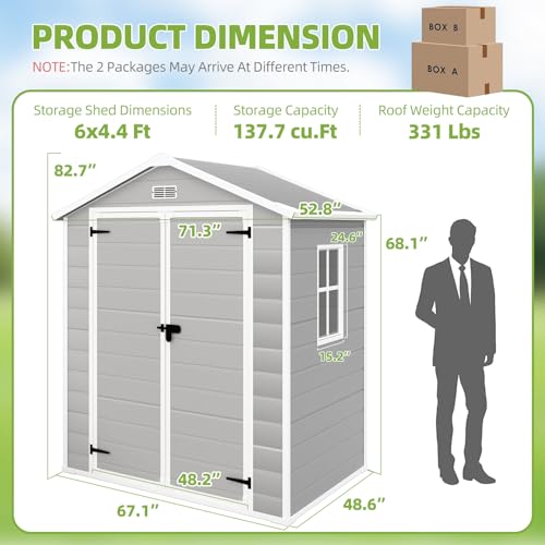 Outdoor Storage Shed 6x4.4FT Resin Plastic with Floor for Garden Tool J5309