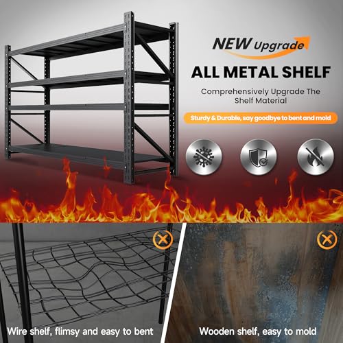 71" W Heavy Duty Steel Garage Shelving, 4-Tier Adjustable Storage Rack, Black C40455