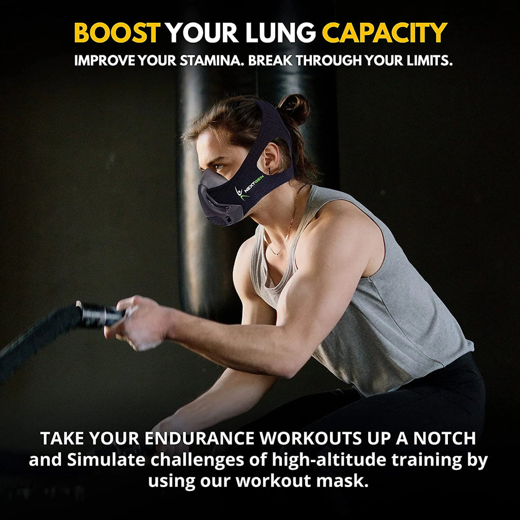 NEXTGEN Altitude Workout Mask Cardio Breathing Trainer with 8 Replaceable Carbon Filters Black Z45297