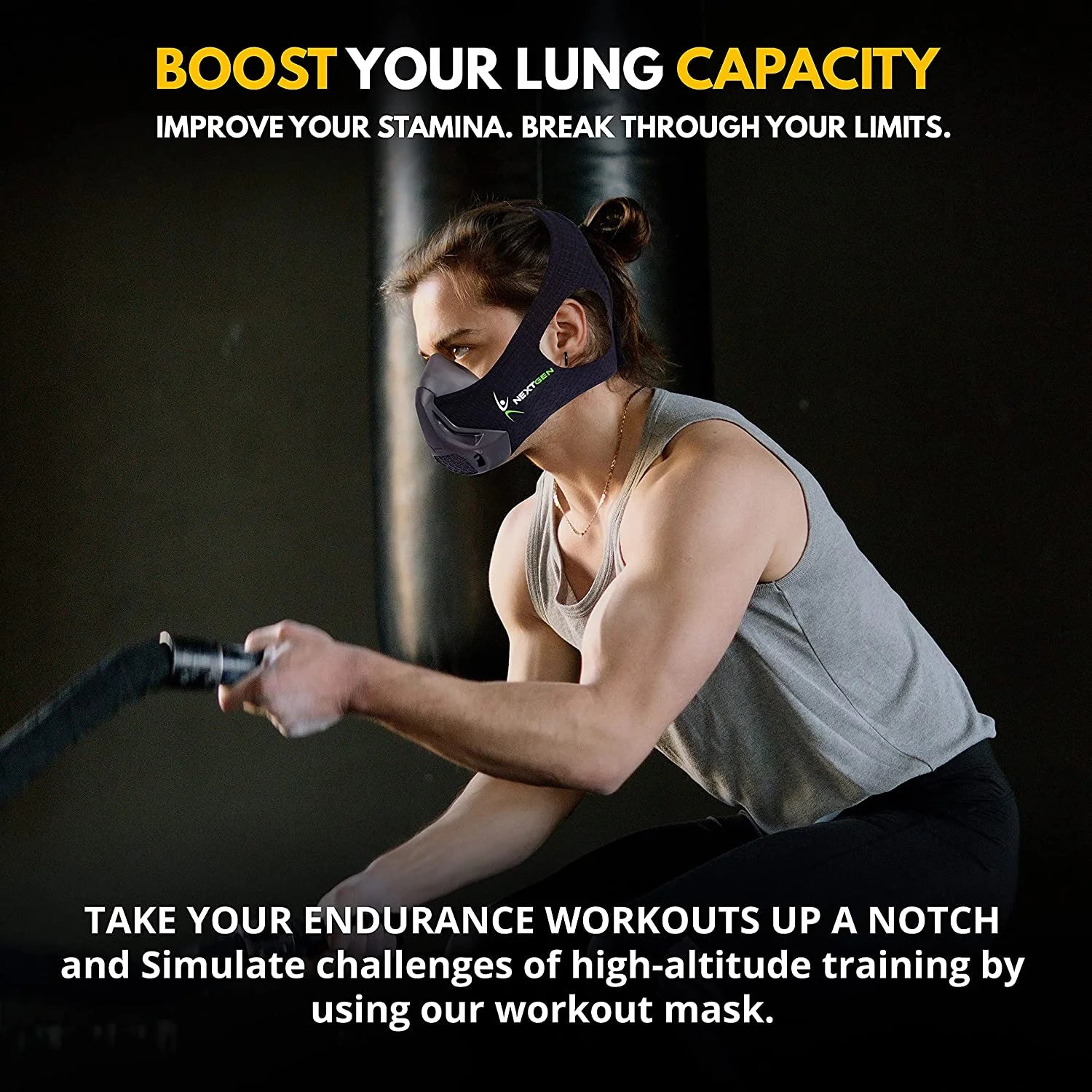 NEXTGEN Altitude Workout Mask Cardio Breathing Trainer with 8 Replaceable Carbon Filters Black Z45297