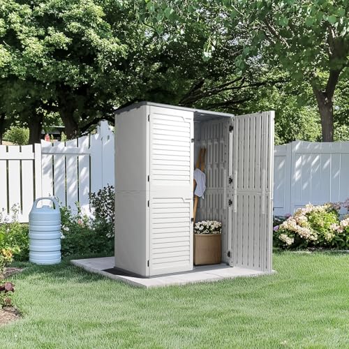 VINGLI Outdoor Storage Shed Resin Cabinet with Lockable Design, White M333440