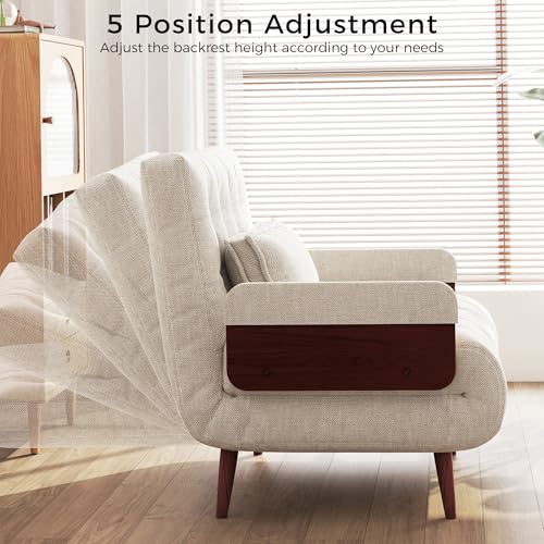 Convertible Chair Bed Sleeper for Adults with Wooden Arms, Linen G638