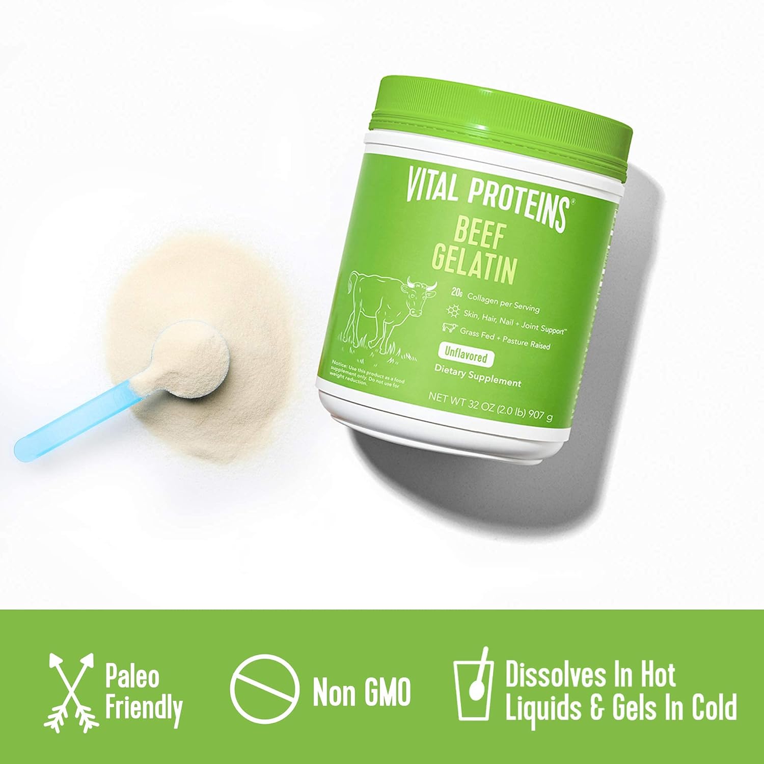 Vital Proteins Beef Gelatin Powder, Pasture-Raised, Grass-Fed, 32 oz H21028