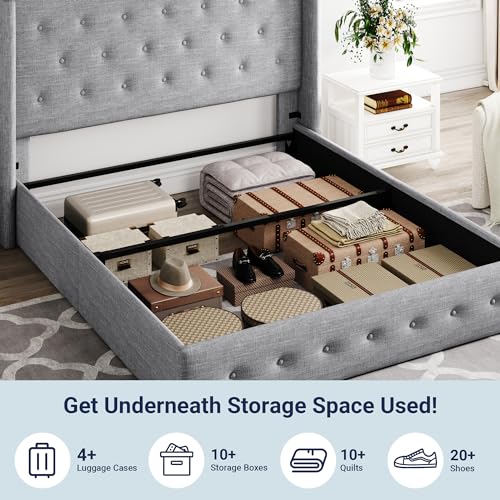 Allewie Full Size Lift Up Storage Bed with Wingback Headboard, Light Beige C85153