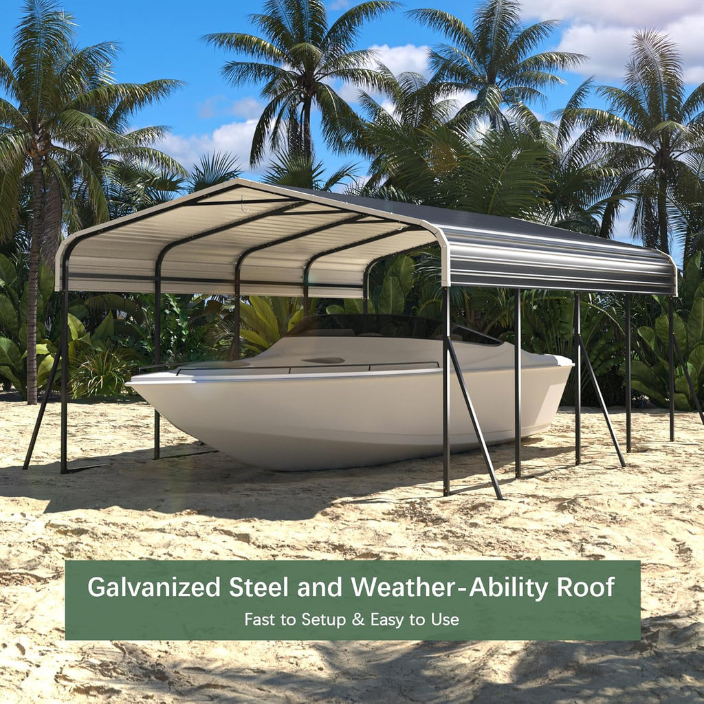 Carport 12x20 FT Heavy Duty Galvanized Steel Canopy for Car, Boat, Truck, Grey V55032