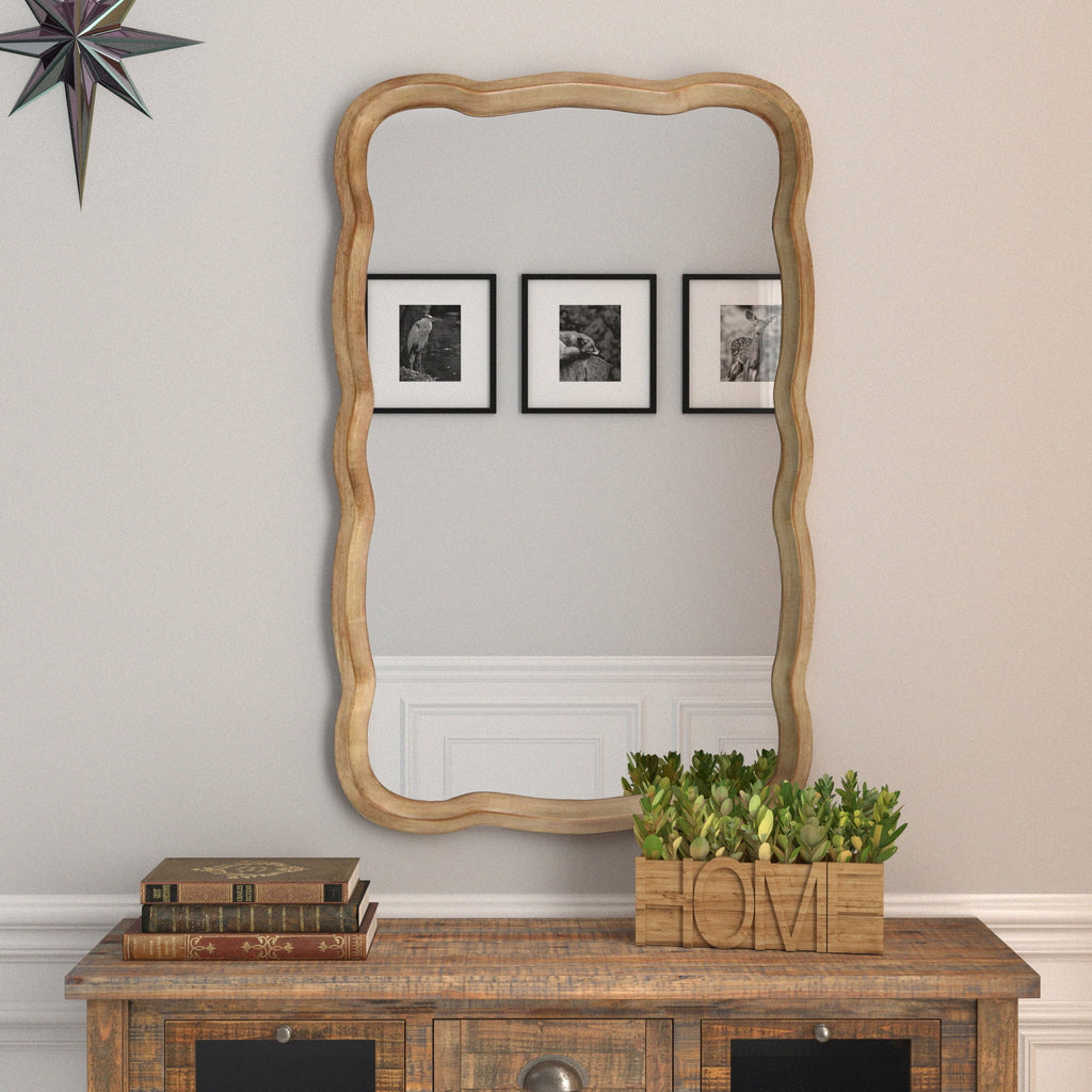 COZAYH Curved Wood Frame Accent Mirror, Farmhouse French Country Wall Mirror, 23.5"L x 38"W F7466
