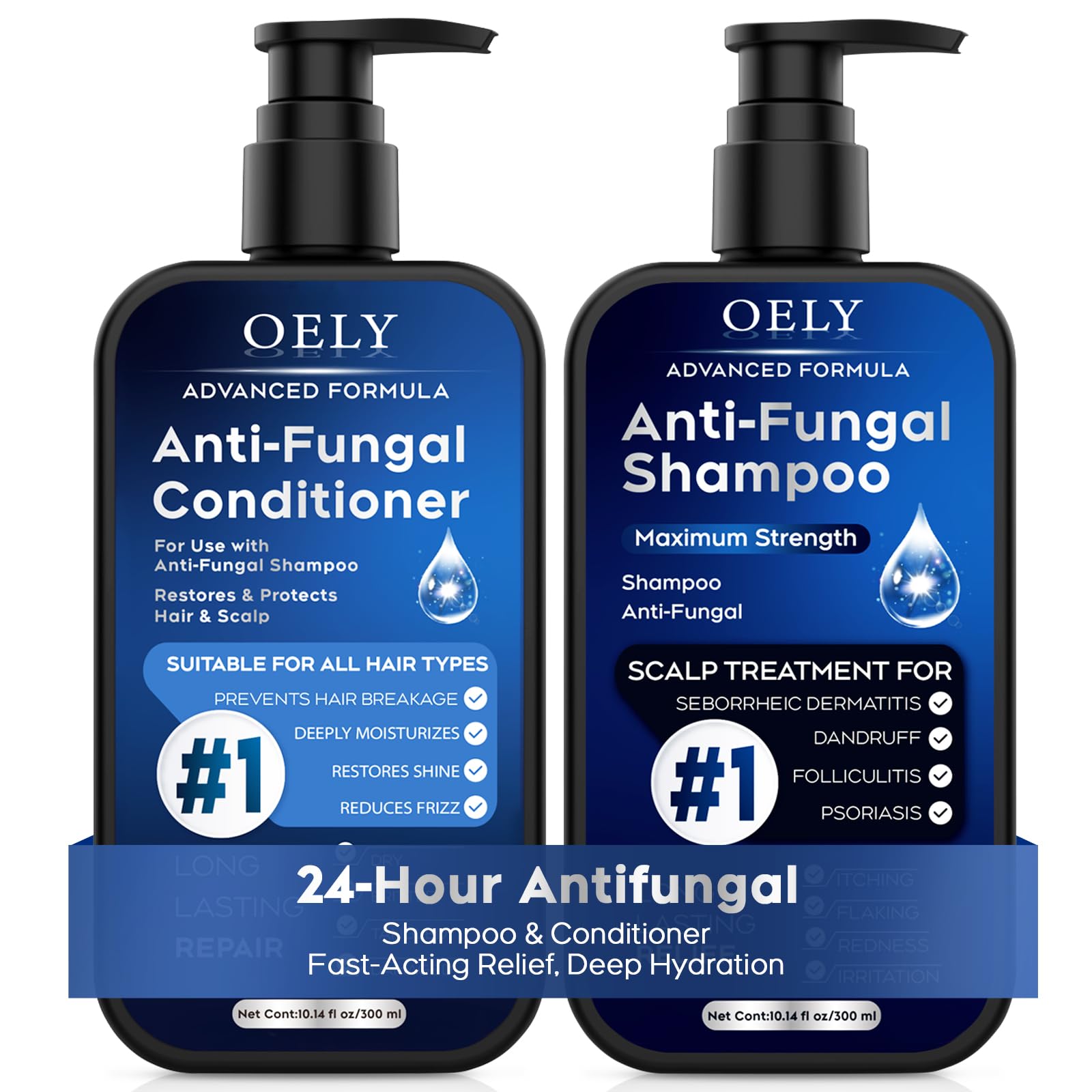 Anti-dandruff Shampoo & Conditioner Set: For Folliculitis, Scalp Psoriasis & Seborrheic Dermatitis, Relieves Redness, Itching, Flaking & Dryness, Strengthens, Repairs & Boosts Shine - 20.28 fl.oz