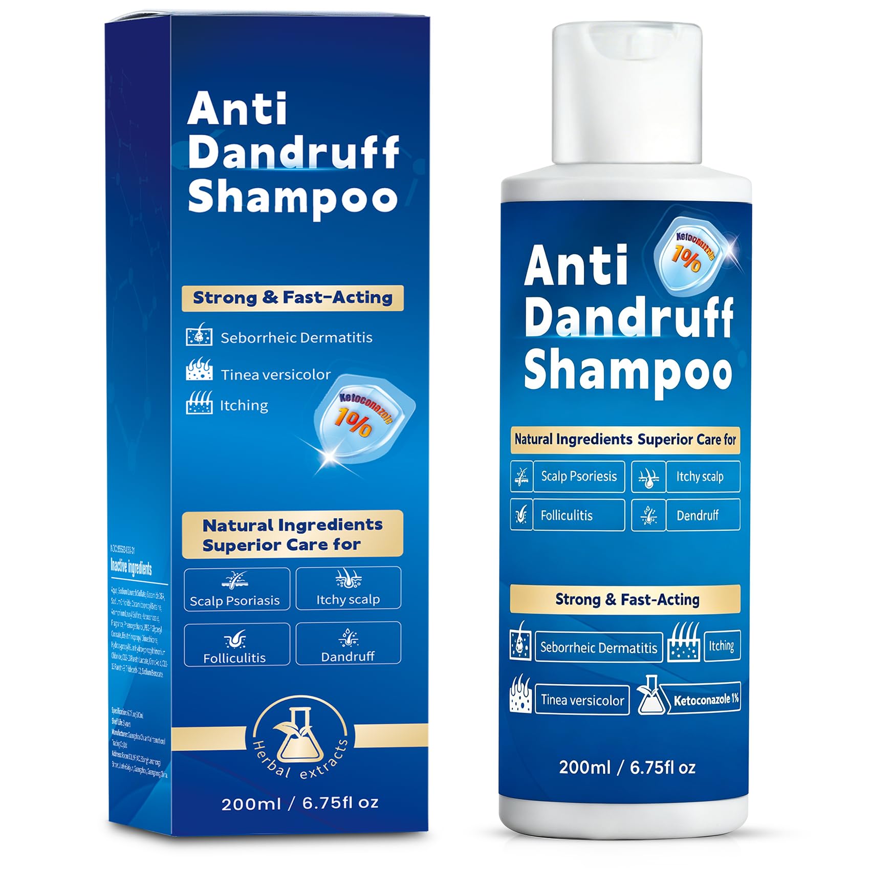 1% Ketoconazole Anti-Dandruff Shampoo, Scalp Treatment for Seborrheic Dermatitis & Psoriasis Symptoms, Itchy Scalp Relief & Flakes Control, Hydrating Care for Men & Women