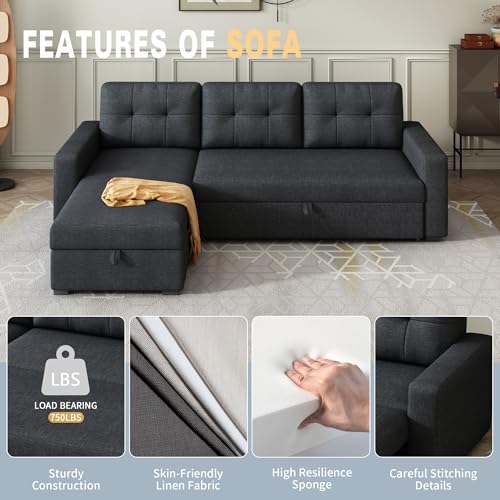 Ball & Cast L-Shape Reversible Sectional Sleeper Sofa Bed with Storage Chaise S803032
