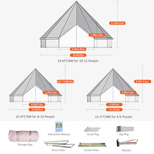 Canvas Bell Tent 4 Seasons Yurt with Stove Jack, Waterproof for Family Camping Q415