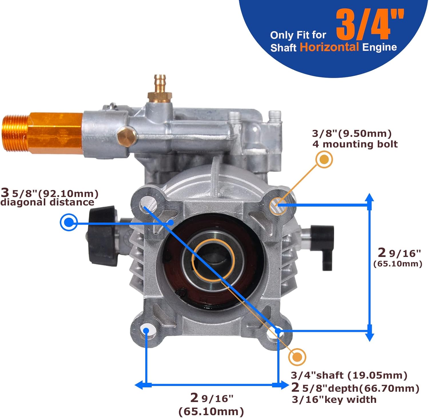 3/4" Shaft Horizontal Pressure Washer Pump 3100 PSI 2.5 GPM K626691