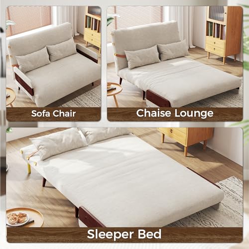 Convertible Chair Bed Sleeper for Adults with Wooden Arms, Linen G638