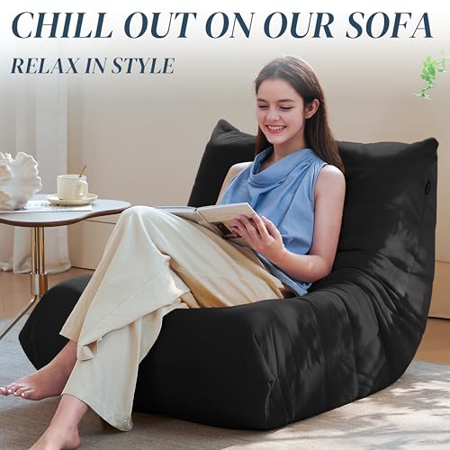 Bean Bag Chair for Adults Suede Microfiber Fireside Floor Chair 3-Seater Beige F151744