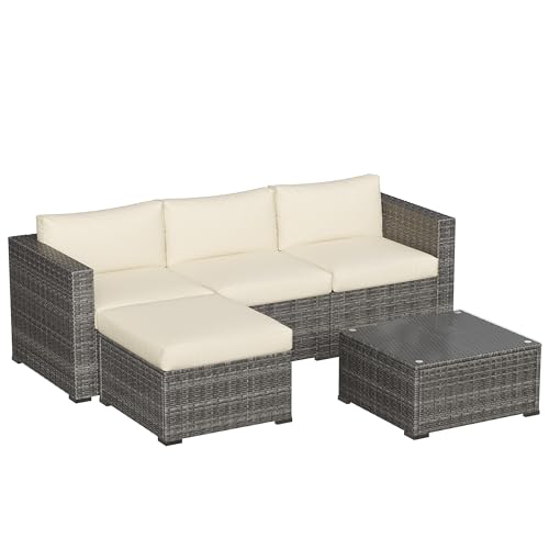Outdoor Patio Furniture Set with Glass Tea Table, PE Rattan Wicker, Grey V687