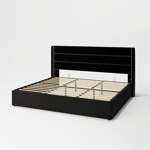 Allewie Full Size Lift Up Storage Bed with Wingback Headboard, Light Beige C85153