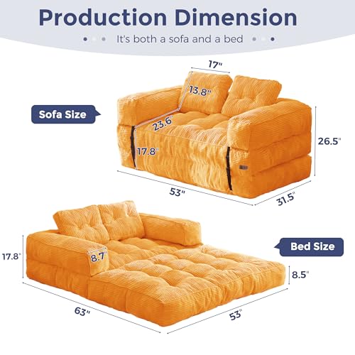 MAXYOYO Folding Sofa Bed L-Shaped Convertible Sleeper Couch with Pillow, Dark Grey X9070