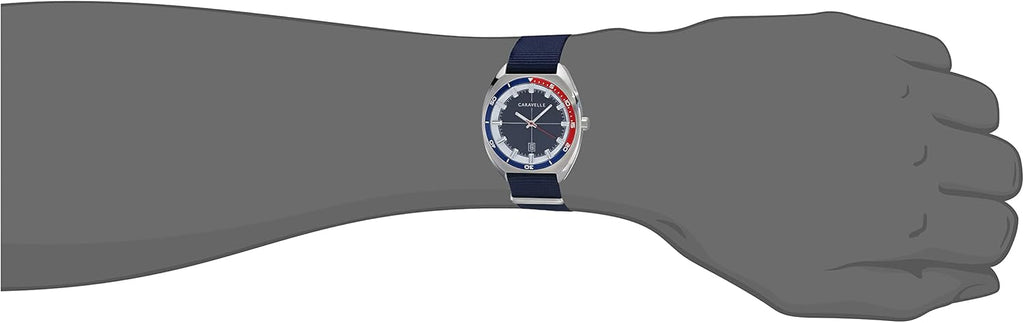 Caravelle by Bulova Retro Quartz Mens Watch, Stainless Steel, Blue Nylon Strap S635396