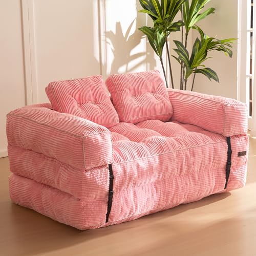 MAXYOYO Folding Sofa Bed L-Shaped Convertible Sleeper Couch with Pillow, Dark Grey X9070