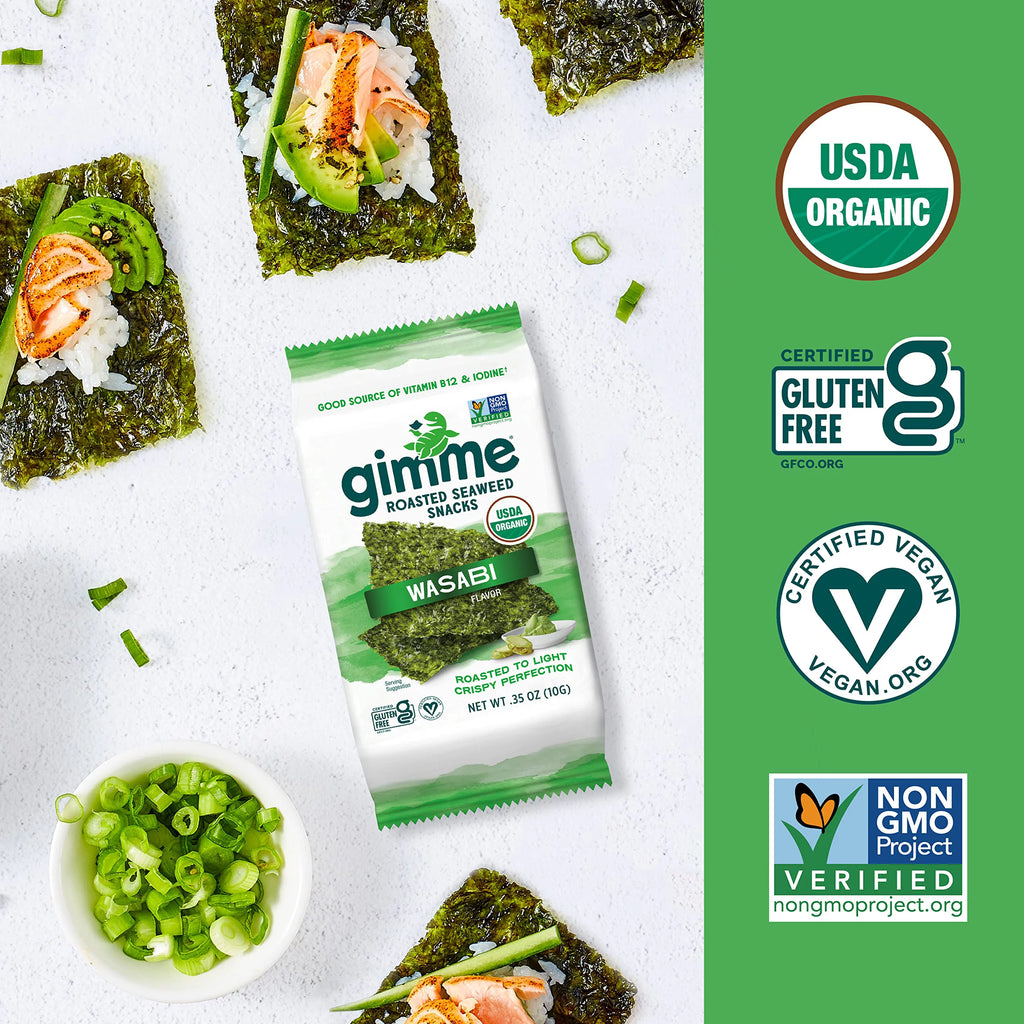 gimMe Wasabi Organic Roasted Seaweed Sheets, 12 Count O29793