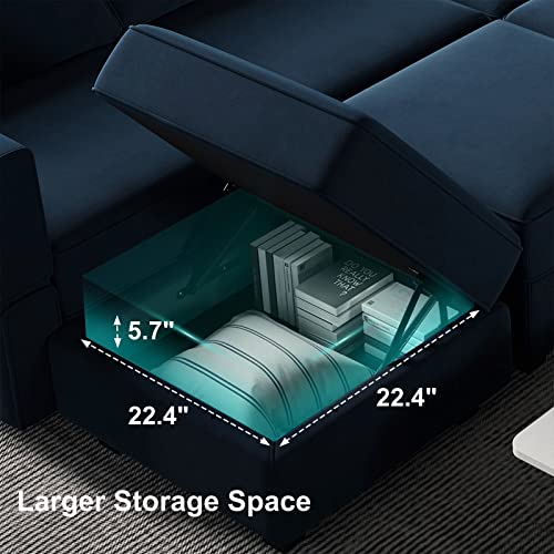 Belffin Modular Velvet Sectional Sofa with Chaise Lounge and Storage, Grey T418154
