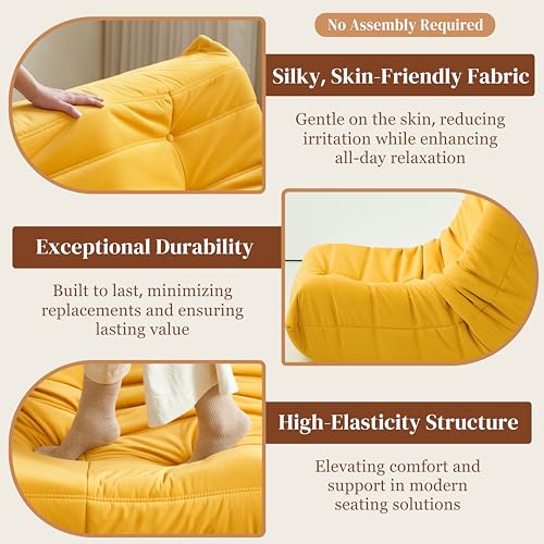 Bean Bag Chair for Adults Suede Microfiber Fireside Floor Chair 3-Seater Beige F151744